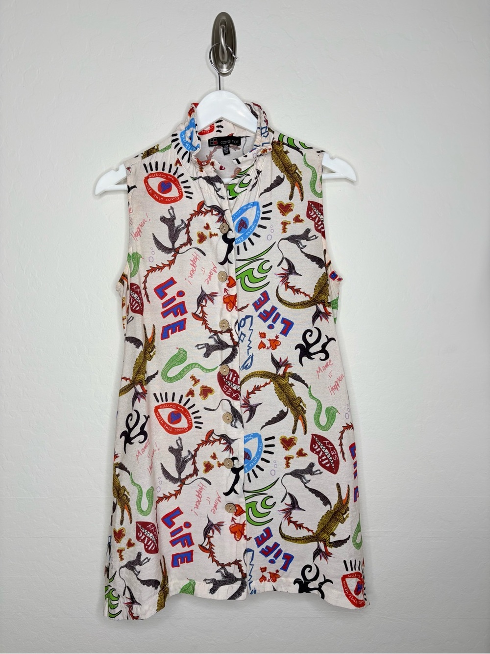 Carre Noir Sleeveless Tunic Top Avant-Garde Graphic Print Pockets Small